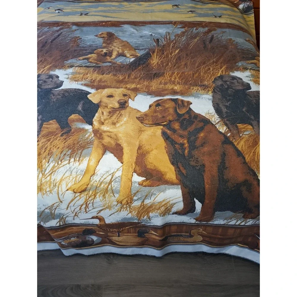 Vntg. 1980s Hunting Dogs‎ Blanket - Labs/Ducks/Wildlife/Polyester/Nostalgia/GenX